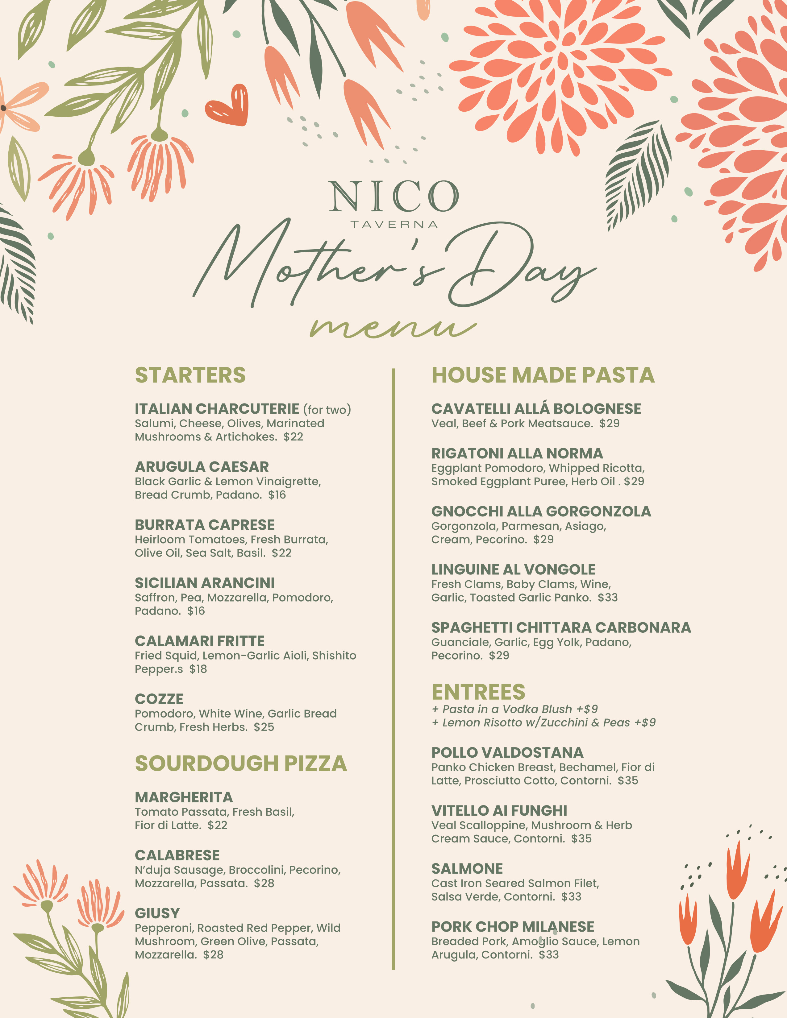 Mother's Day 2024 Menu